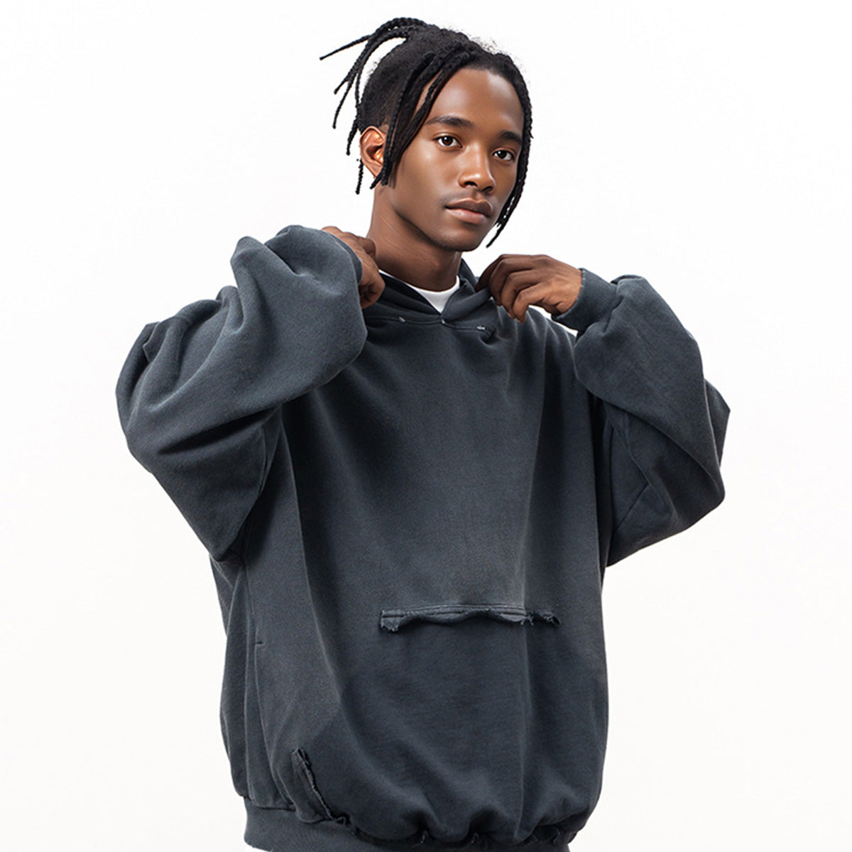 BrandoLa: Reverse Pocket Distressed Hoodie – Webbed Goggles